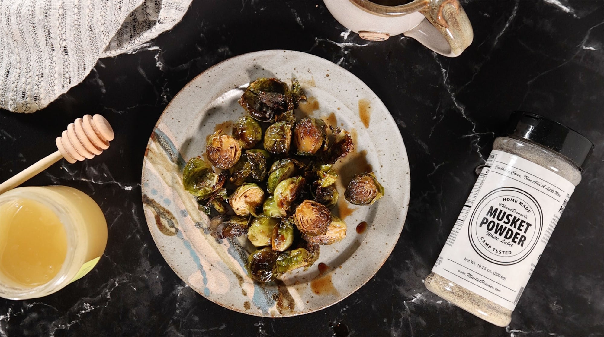 Honey Glazed Brussel Sprouts with White Label